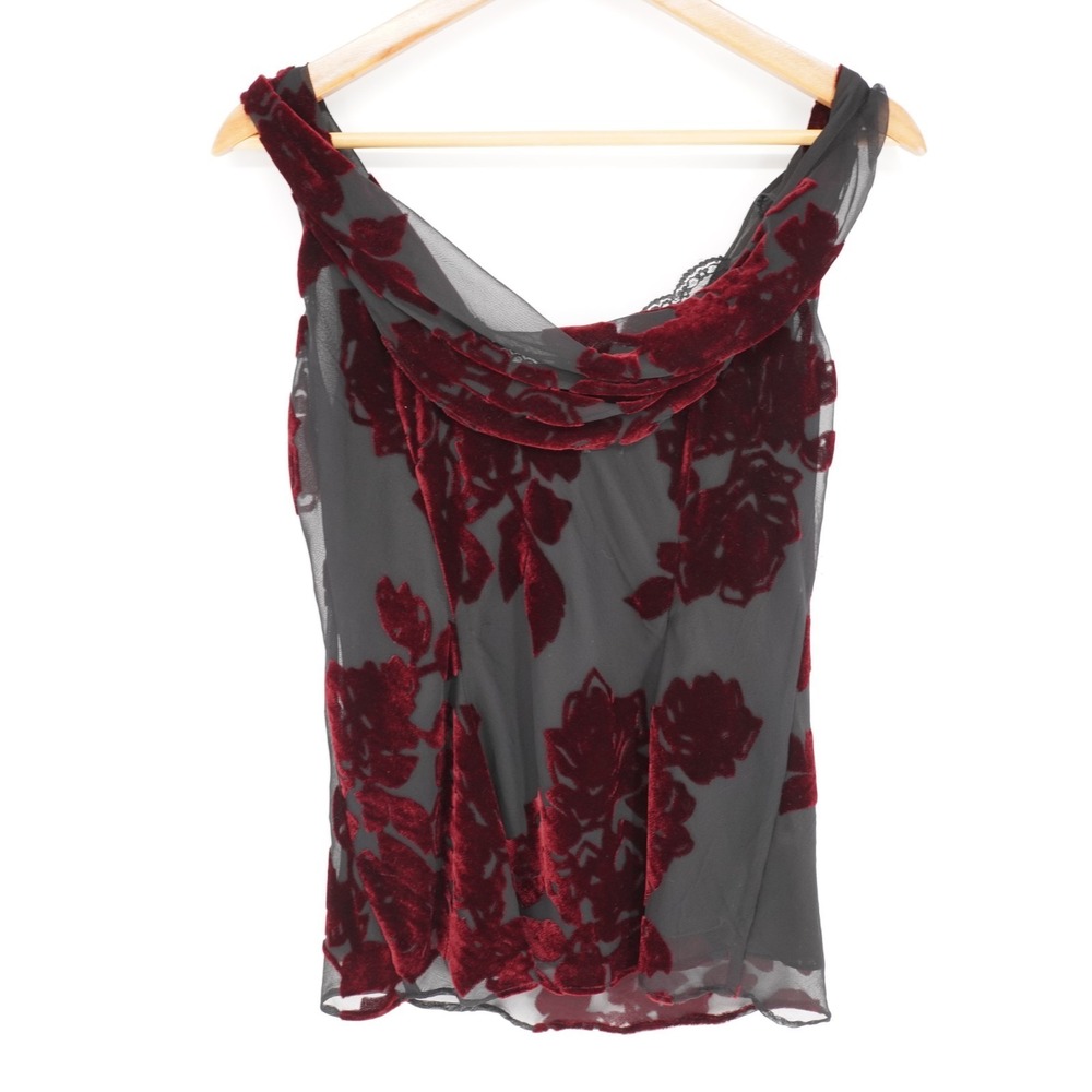 Vintage ICE Y2k Velvet Burnout Floral Top Womens M Whimsigoth Lace Dark Romance